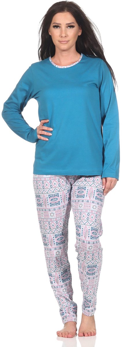 Normann damespyjama met lange mouwen in een prachtige etnische look blau