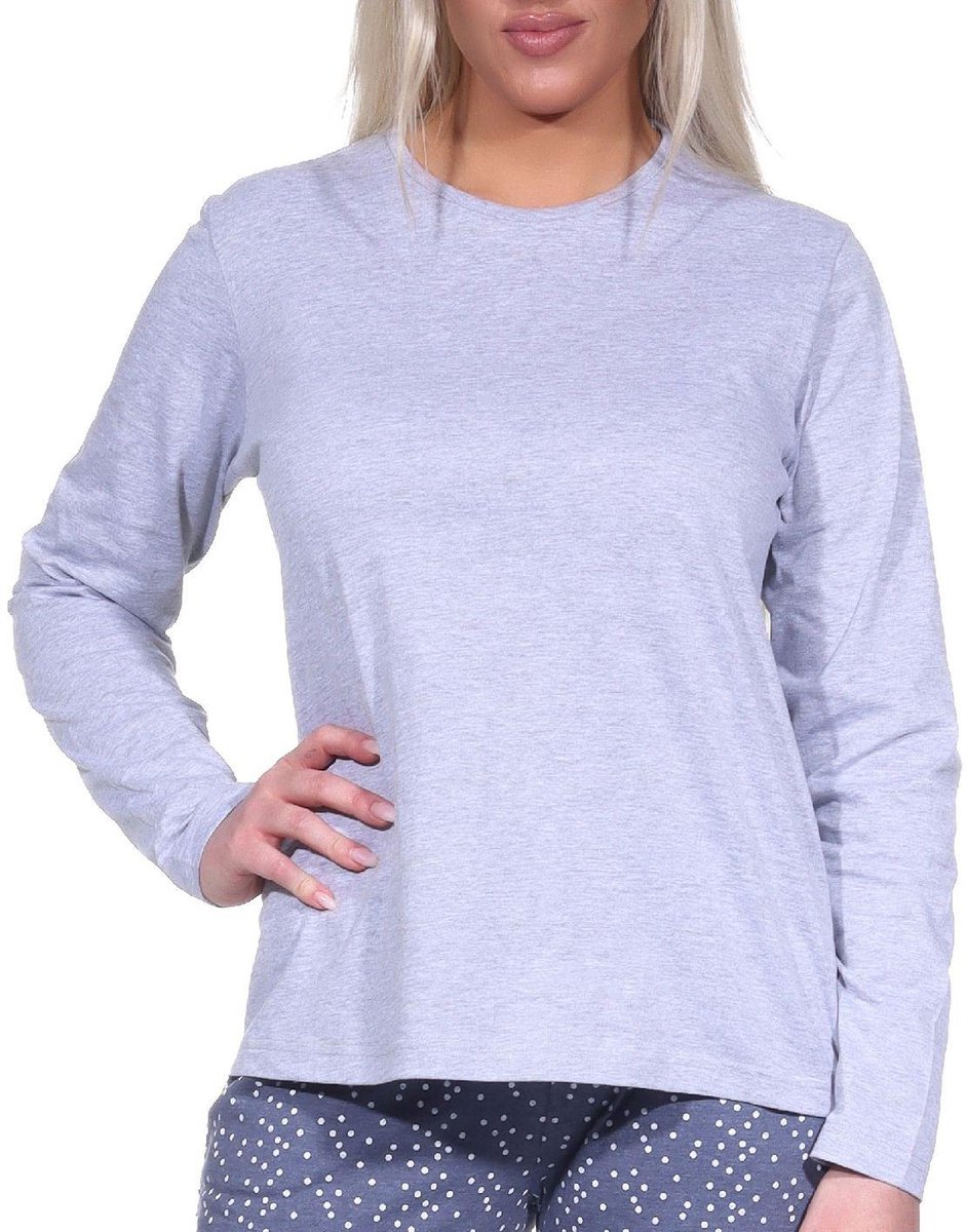 Normann Dames pyjamashirt met lange mouwen mix & match in effen kleur grau-melange