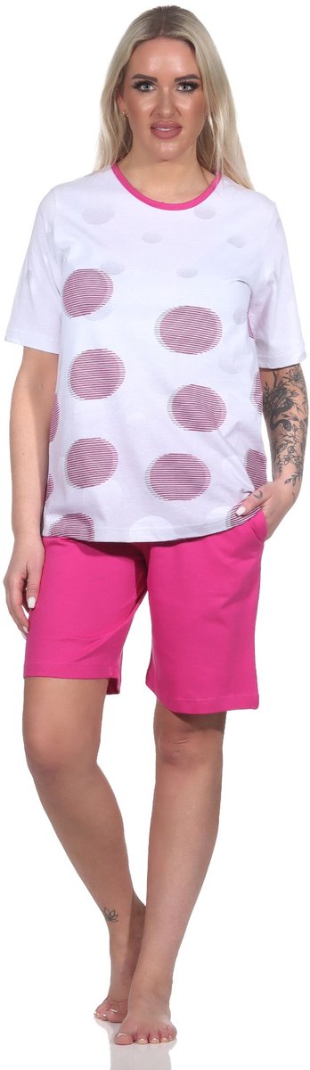 Normann Dames Pyjama Shorty met korte mouwen in Polka Dot Optics - Ook in Oversizes pink