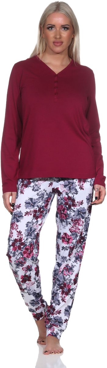 Normann Dames Pyjama met lange mouwen in bloemmotief - ook in overmaten beere