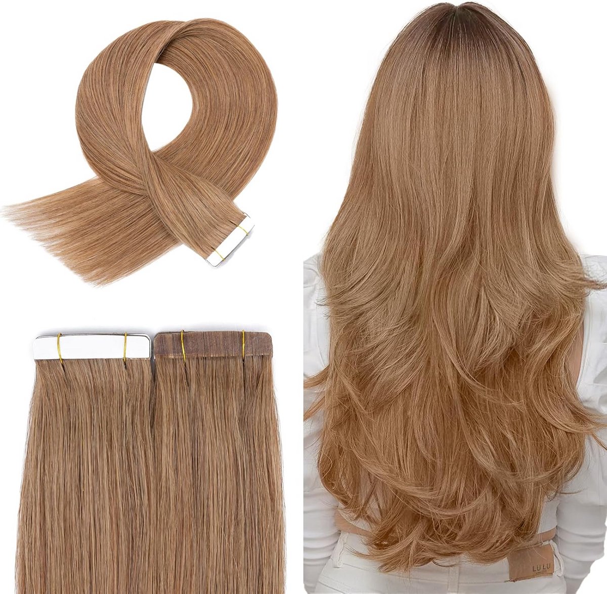 Tape Extensions Echt Haar 20 Stuks 40cm Bruin - Glad Remy Haarverlenging voor Volume