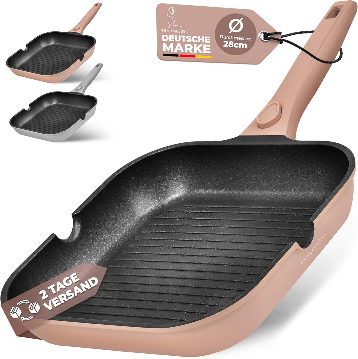 Grillpan 28 cm met Schenktuit en Afneembare Greep voor Inductie