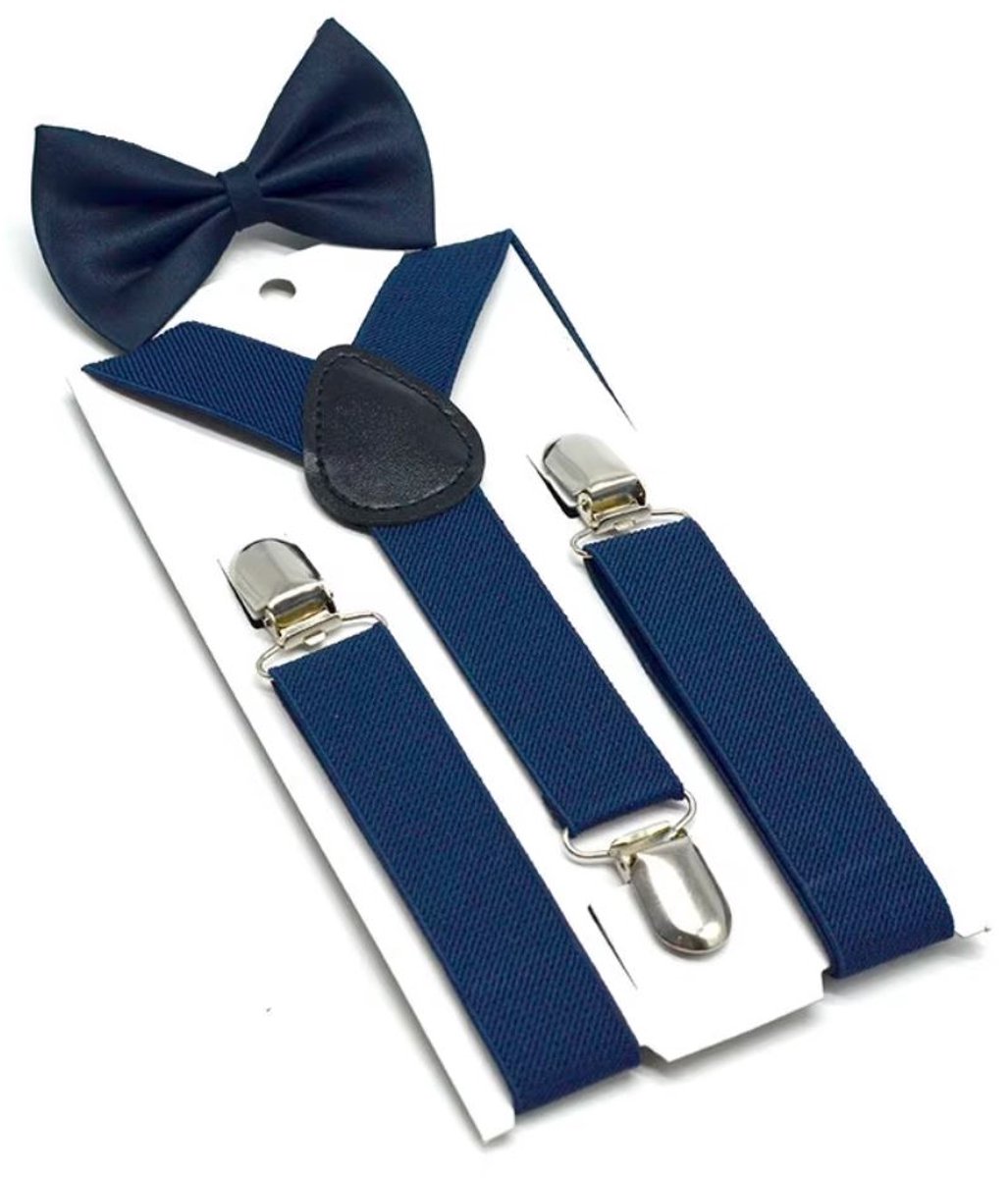 Bretels kinderen - Kinderbretels met strik - Verstelbaar -Vlinderdas - 100 cm - Donkerblauw - 1-4 jaar - Kids suspenders with bow tie - Kinderkleding - Jonyx