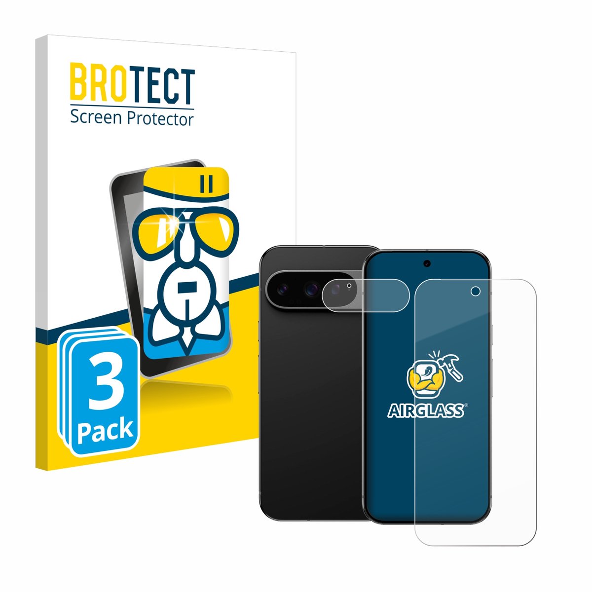 Screenprotector 3 Stuks voor Google Pixel 9 Pro (Voor+Camera) Beschermglas transparant