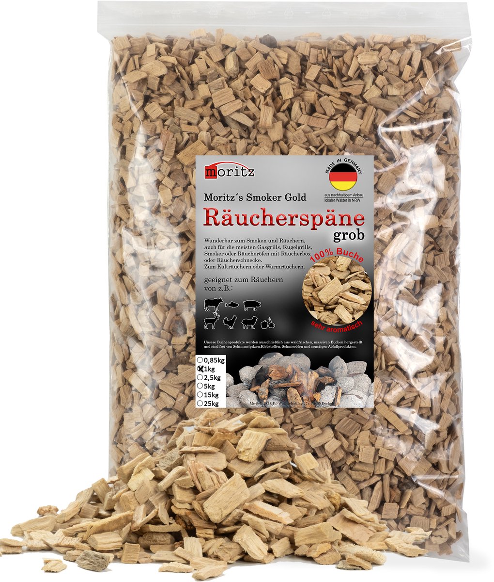 Rookspaanders beukenhout grof 6–12 mm 1 kg voor rookoven en smoker