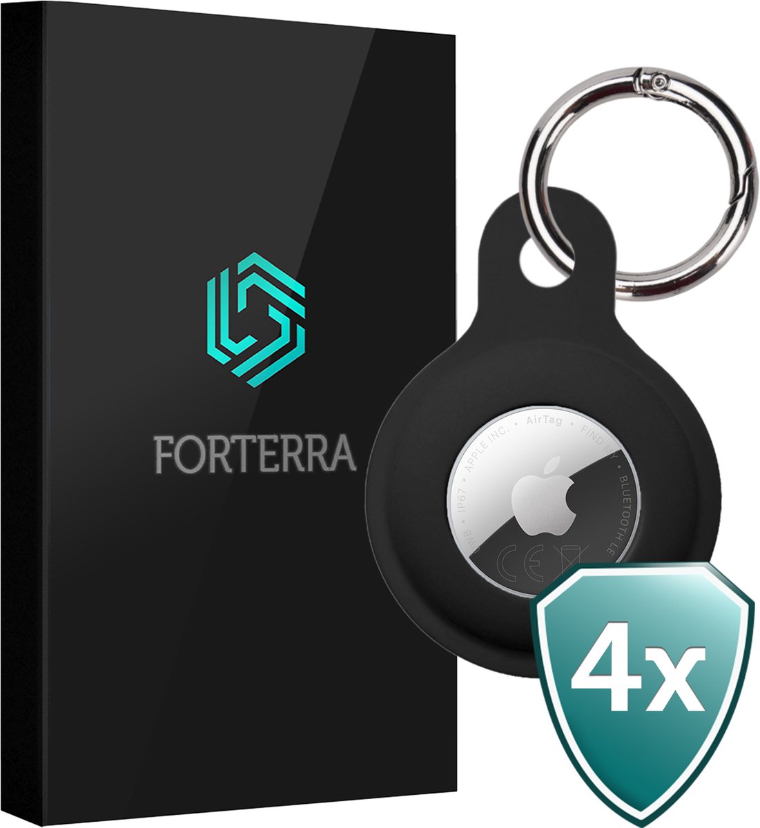 Forterra Sleutelhanger - Geschikt voor Apple AirTag 2e generatie - Houder - Siliconen Hoesje - Zwart - 4 PACK