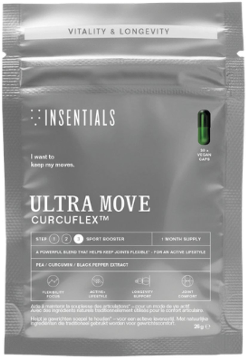 Insentials Ultra Move - 30 Capsules - Flexibele en gezonde gewrichten - Hooggedoseerd curcumine - Zwarte peper - PEA - Lichaamseigen pijnstiller - Voedingssupplement voor Mannen