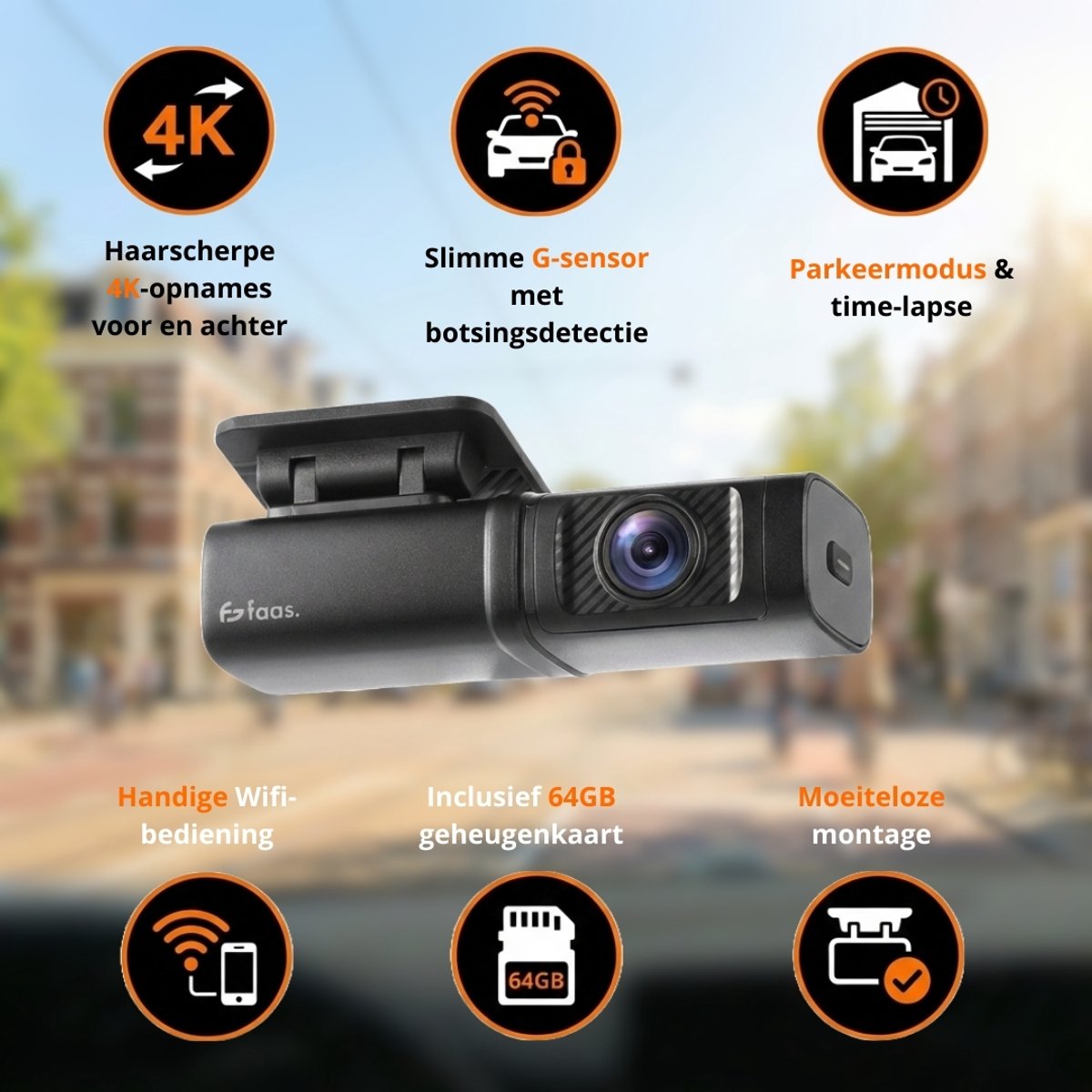 Faas S80 Dual Dashcam 4K – Voor & Achter + 64GB thumbnail 2