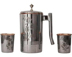 Waterkruik en Bekerset Roestvrij Staal en Koper - Ayurveda