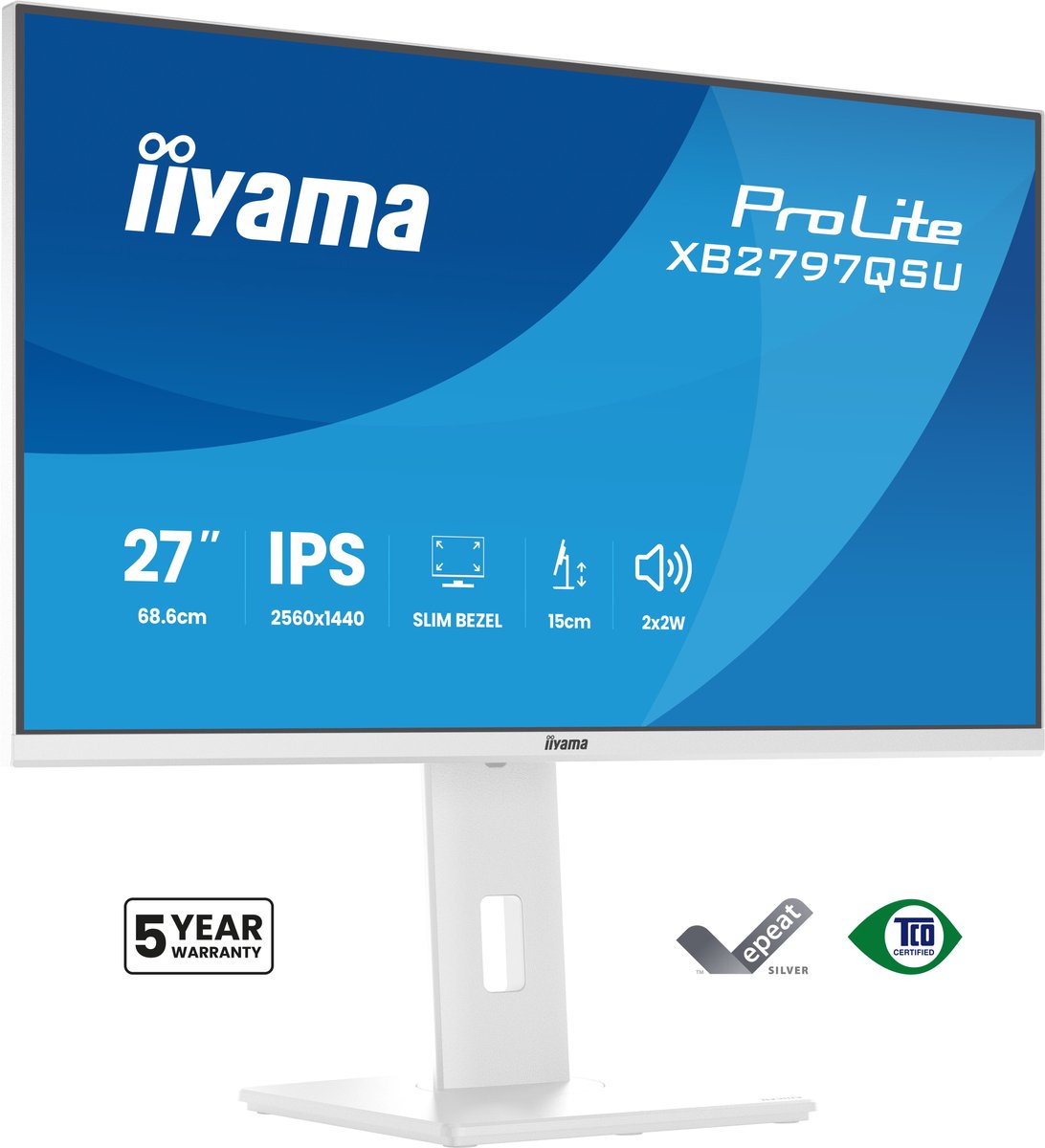 iiyama ProLite XB2797QSU-W1 - 27 inch - QHD - IPS - USB-Hub (4x) - verstelbaar - Wit