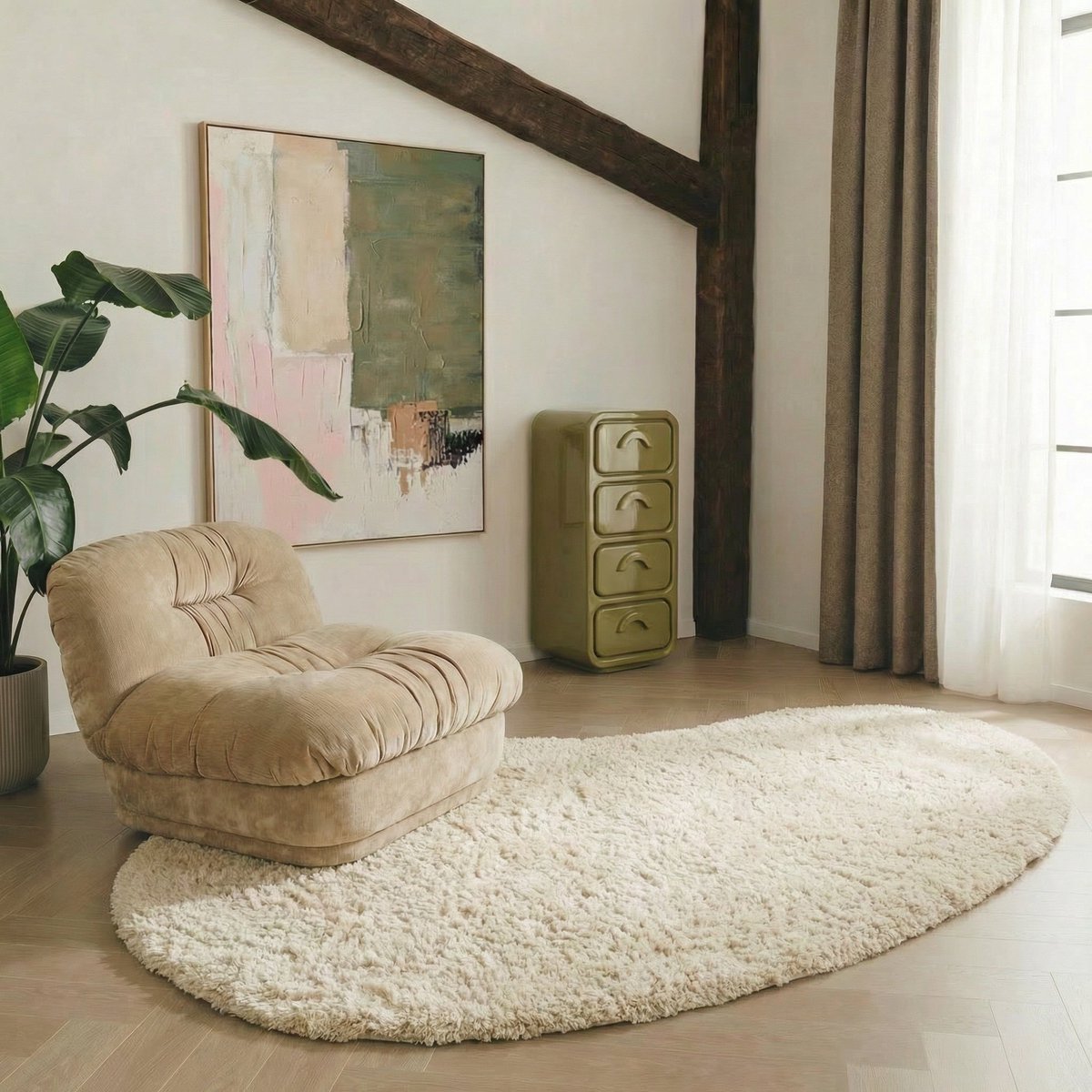 Organisch Hoogpolig vloerkleed wit/ivoor teddy 240x340cm Mrcarpet