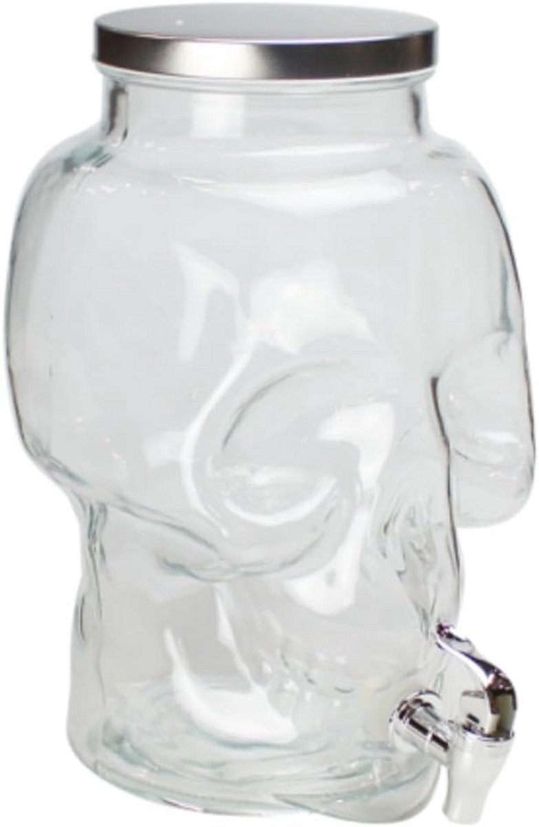 Grote Glazen Drinkfontein in de Vorm van een Doodshoofd 8 Liter