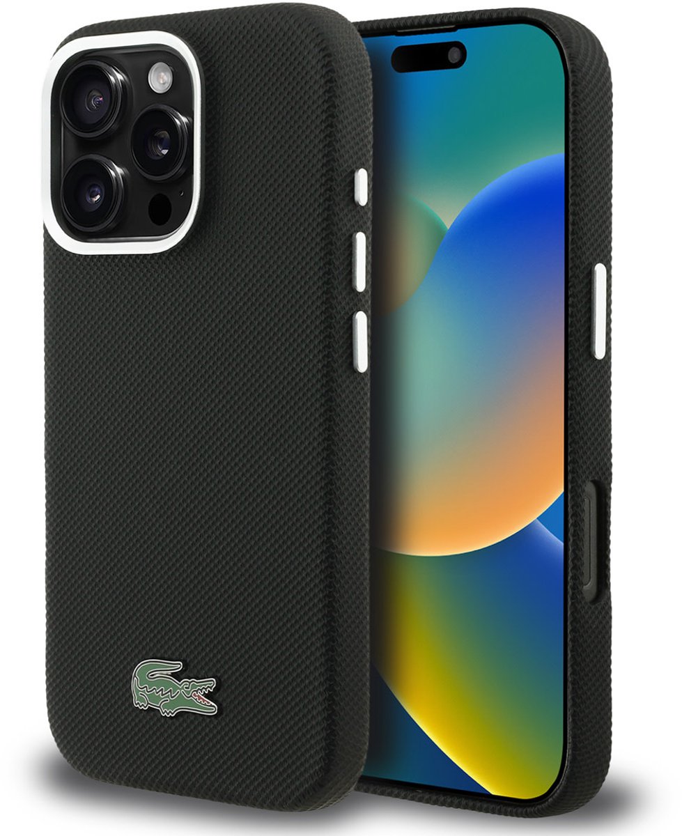 Lacoste Back Cover Case - iPhone 16 Pro - Zwart - MagSafe-compatibel - Slank & Stevig Design