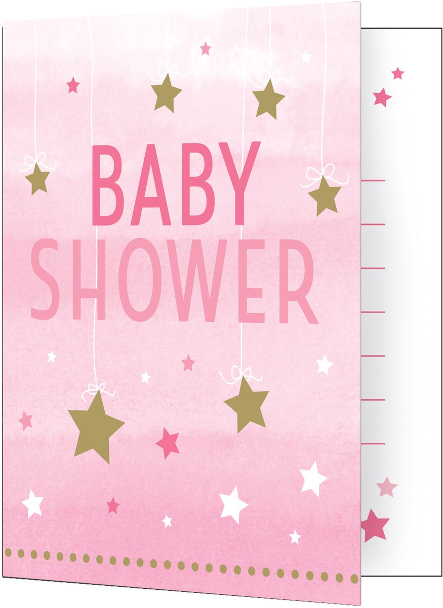 CREATIVE PARTY - 8 roze babyborrel uitnodigingen One Little Star 10 x 12 cm met gouden sterren
