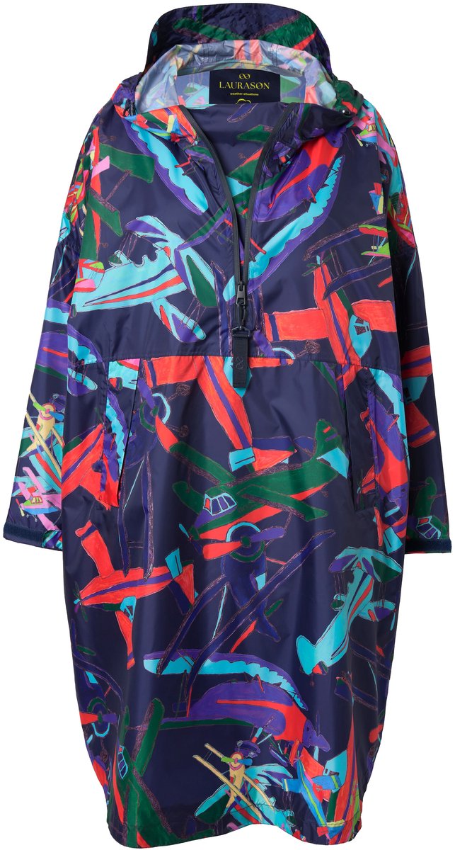 Laurasøn - Dames - Functionele regencape unisex print capuchon - Marine - Maat 1