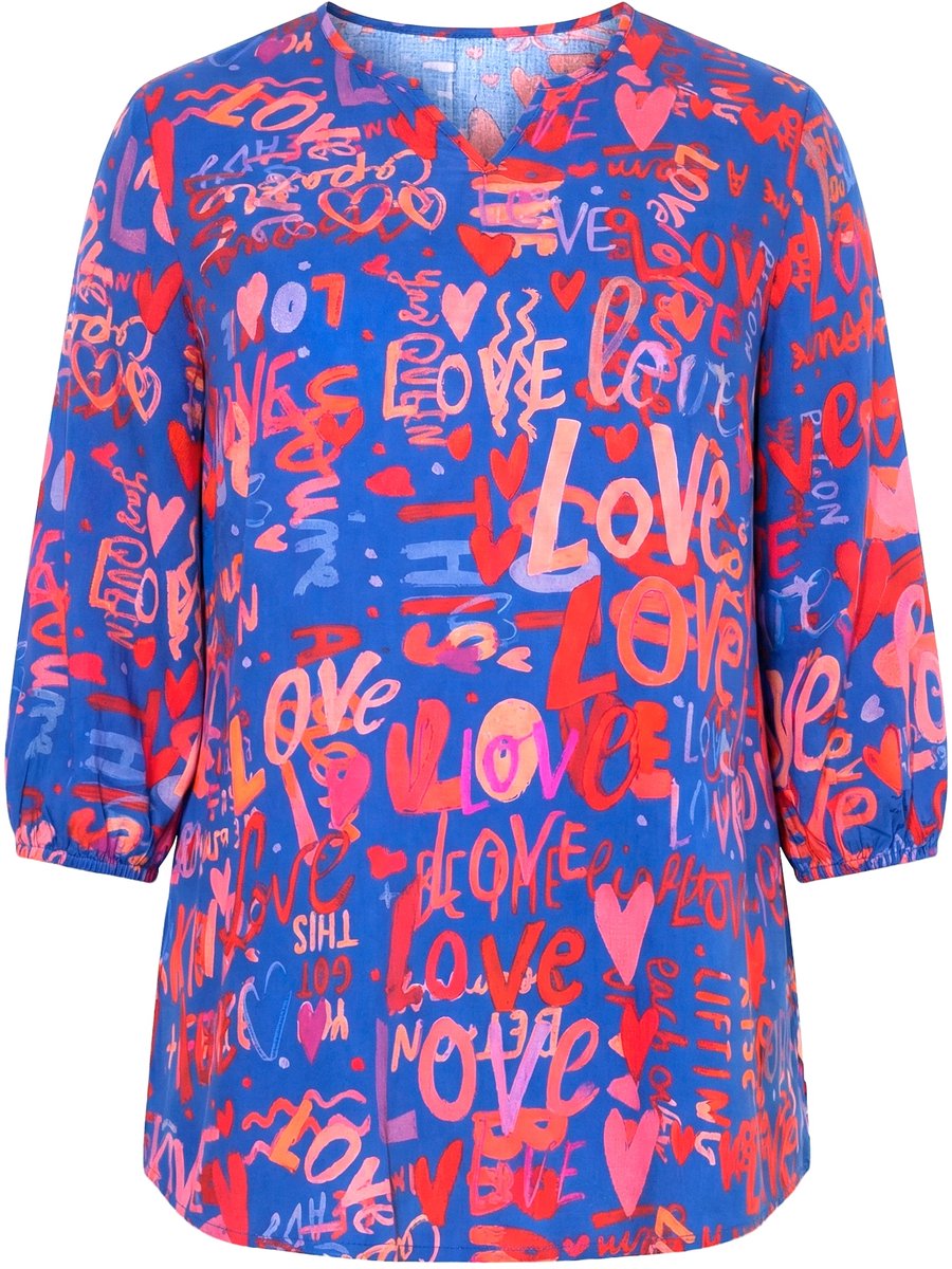 Angel of Style - Dames - Blouse LOVE-motief over het hoofd aantrekken 3/4-mouwen - Blauw - Maat 54