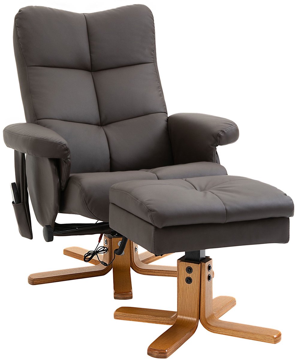Merax Massagestoel met Voetenbank – Draaibare Relaxstoel met Ligfunctie 145° – 10 Trilmassagepunten – Kunstleer – Bruin