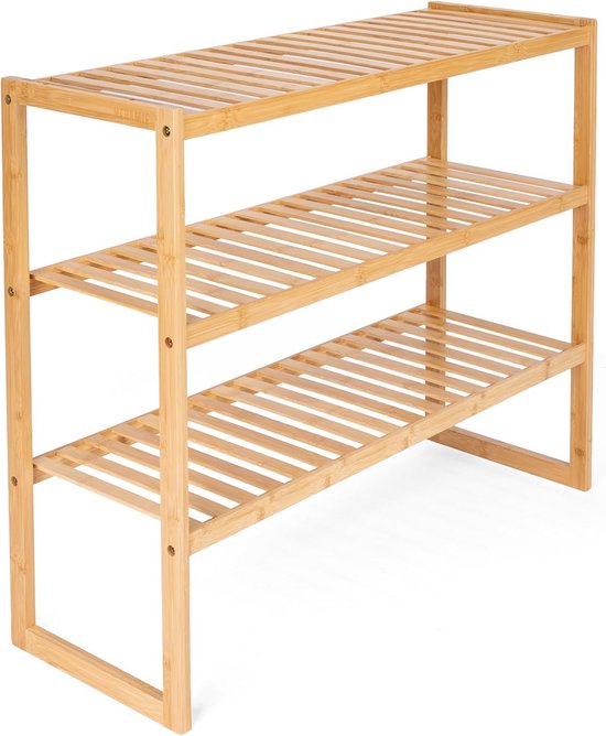 Stapelbaar Bamboe Rek - 3 Niveaus - Ideaal als Schoenenrek, Badkamer of ...