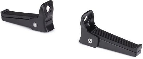 Twee zwarte opklapbare Bobike voetsteunen met ribbels en montagegaten.