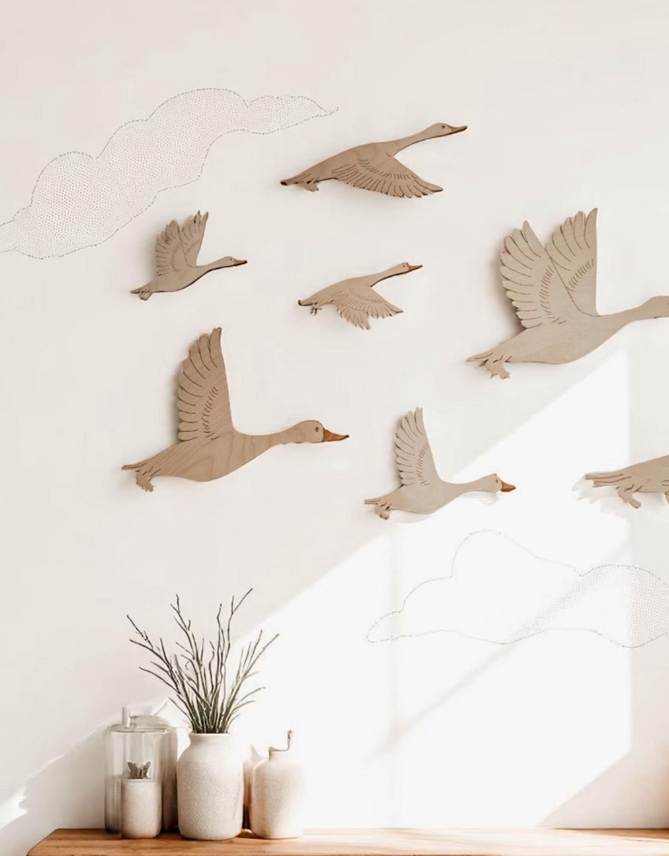 Houten Vliegende Ganzen Wanddecoratie | Montessori Babykamer Decoratie | Wandkunst Kinderkamer | Set van 8 Houten Ganzen/kinderkamer/babykamer/ wanddecoratie/ kraamcadeau