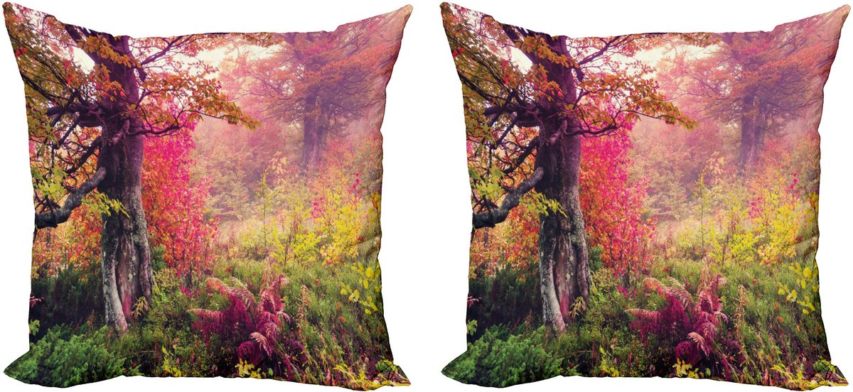 ABAKUHAUS Boskussenhoezenset (2 stuks), Majestueuze herfstbomen, 50 cm, rood, groen, bruin Rood Groen Bruin