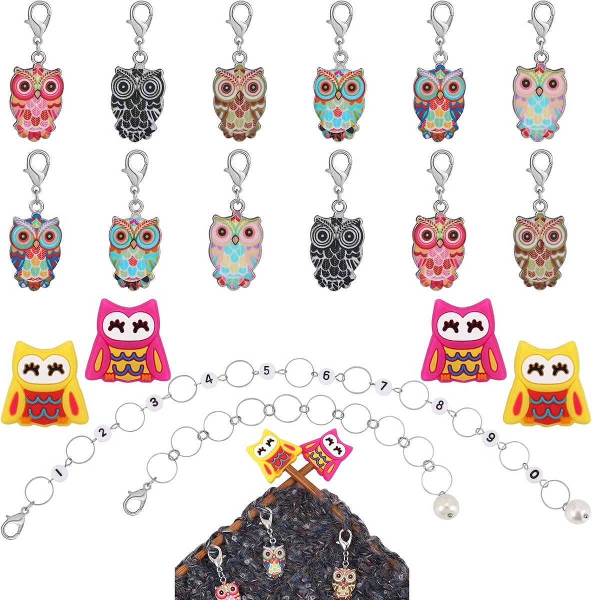 Breiset Accessoires 18 Delen: Haaknaald Markeringen, Steek Tellers en Naaldstoppers