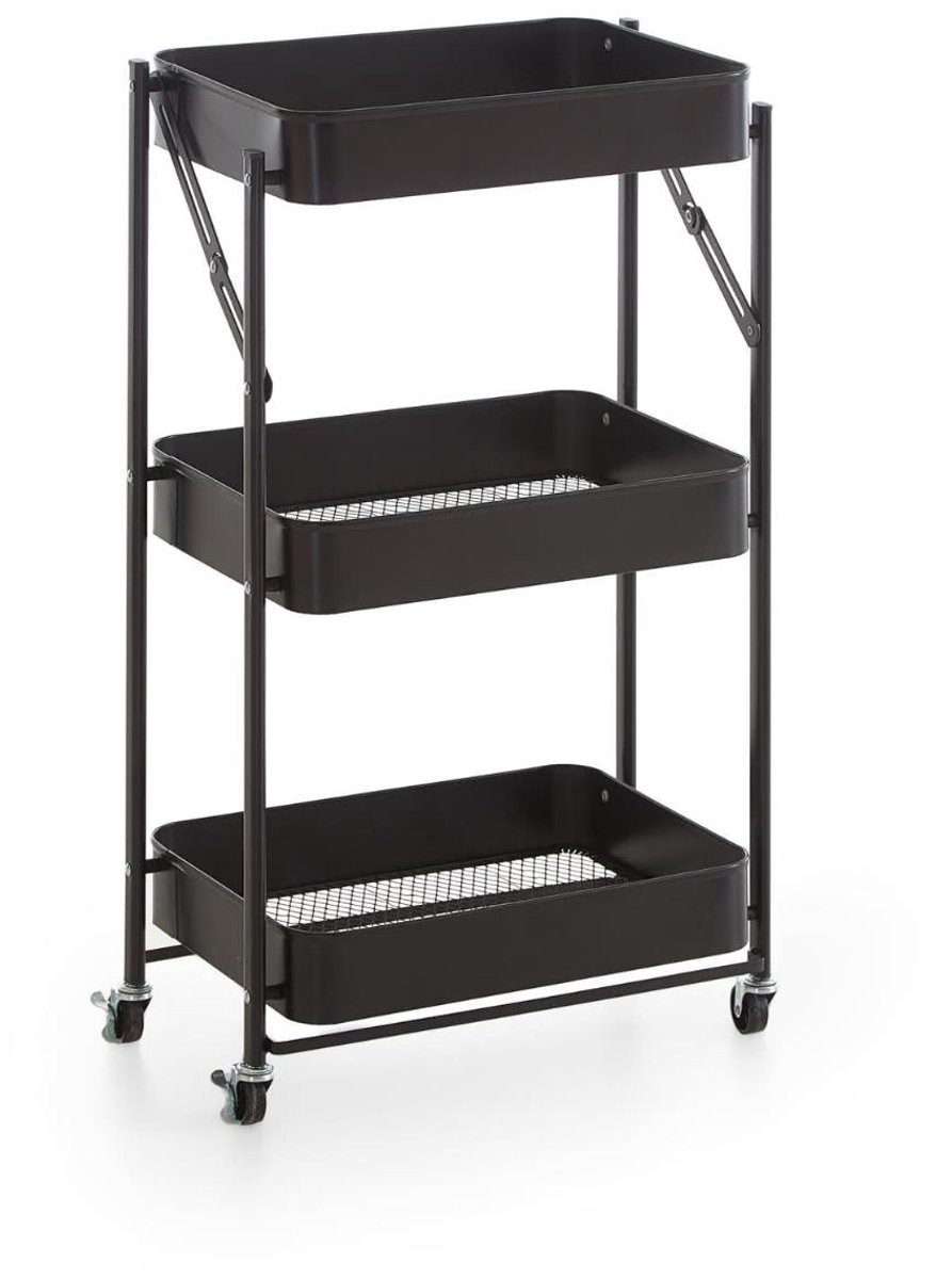 Karin keukenmodule op wielen roltafel, 3 planken zwart.