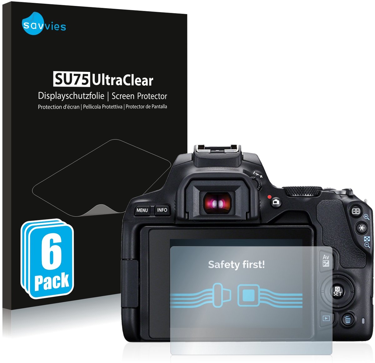 Savvies - Screenprotector voor Canon EOS 250D - Folie Beschermfolie transparant 6 Stuks