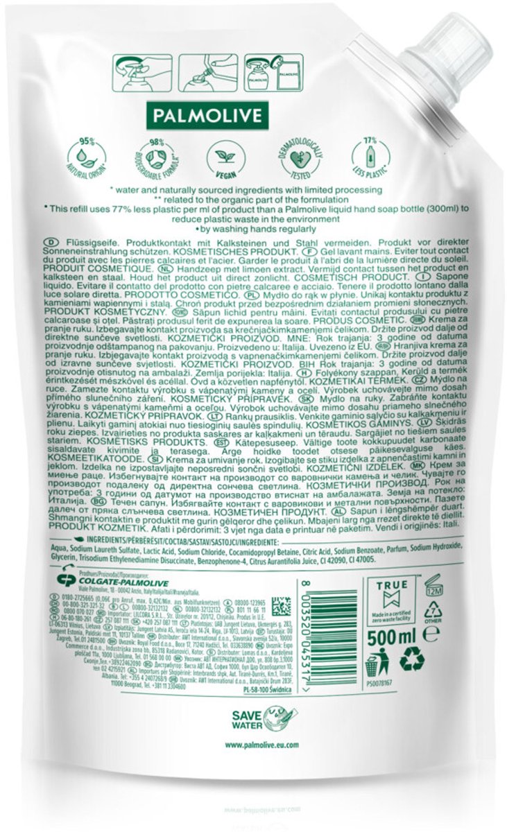 Palmolive Handzeep Navulzak Hygiëne Plus 500 ml
