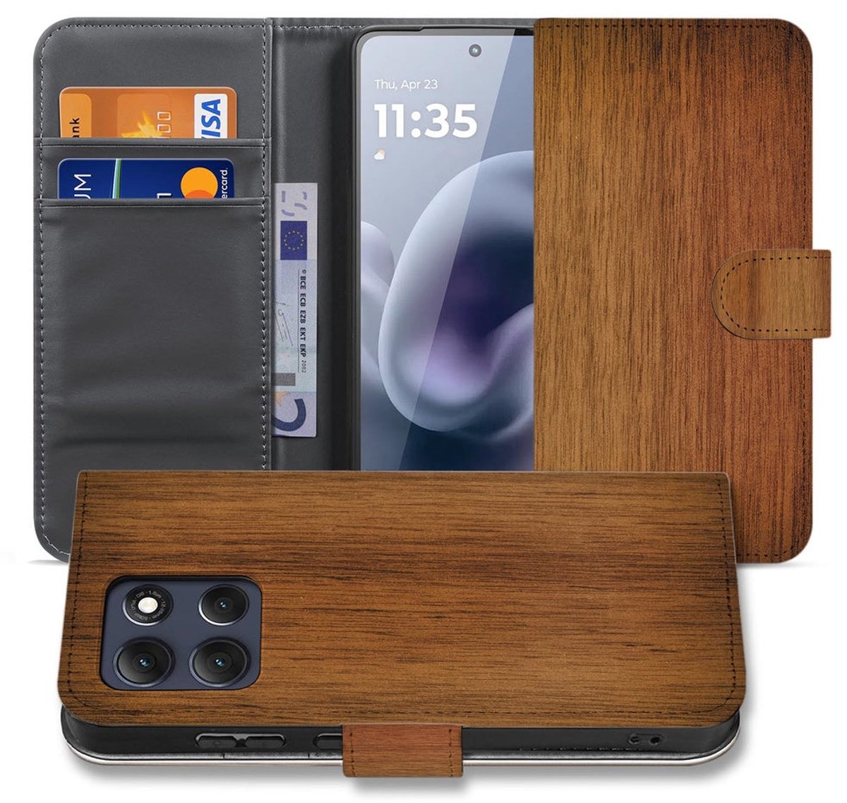 Motorola Moto G86 Bookcase Hoesje Donker Hout