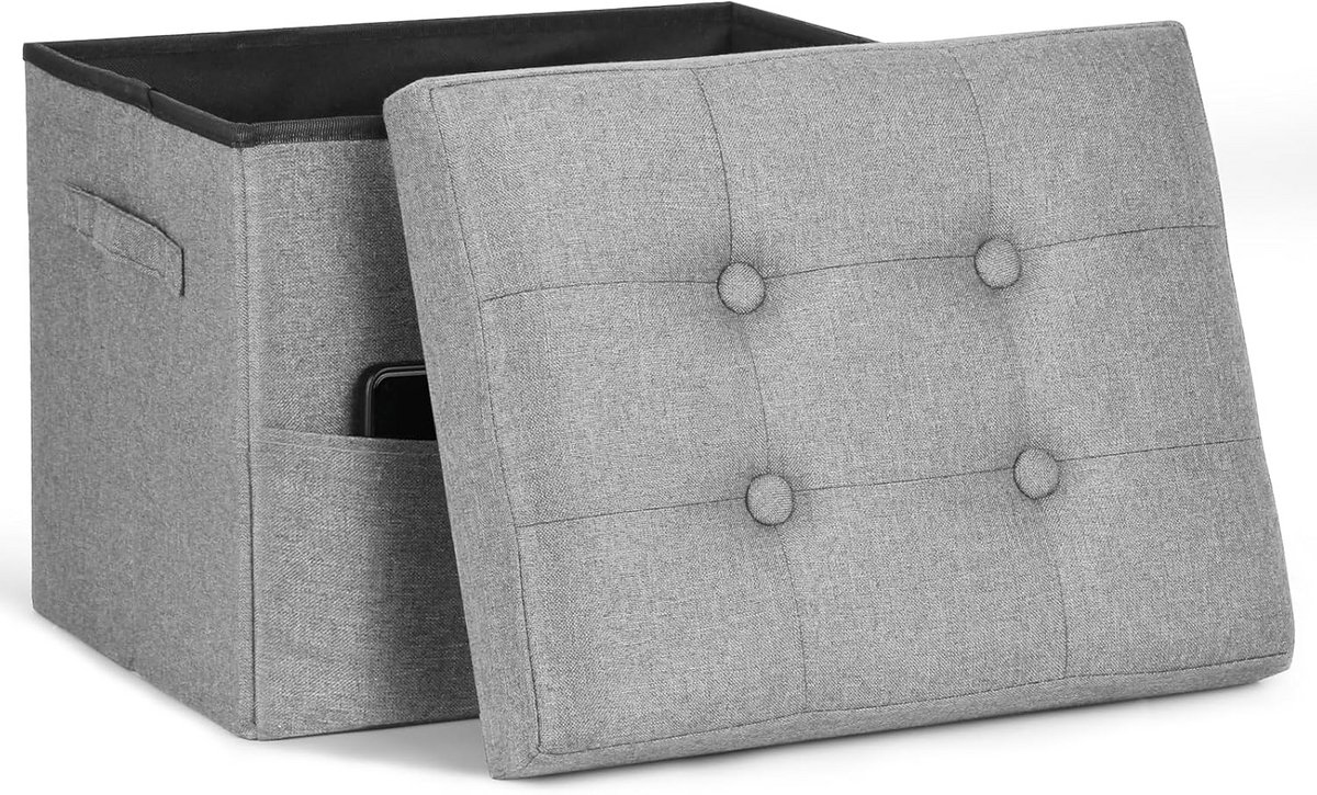 Opvouwbare opbergpoef met linnen bekleding en dikke zitting - Voetenbank en salontafel