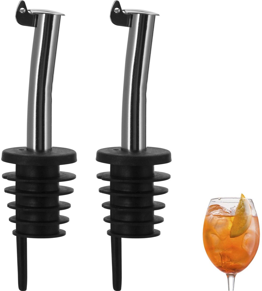 Westmark 2 Spirits/Oil schenker voor flessen, met dopkleppen en luchtslangen, metaal/roestvrij staal, plastic kurken, Inox Eco-Pour, zwart/zilver, 45572280