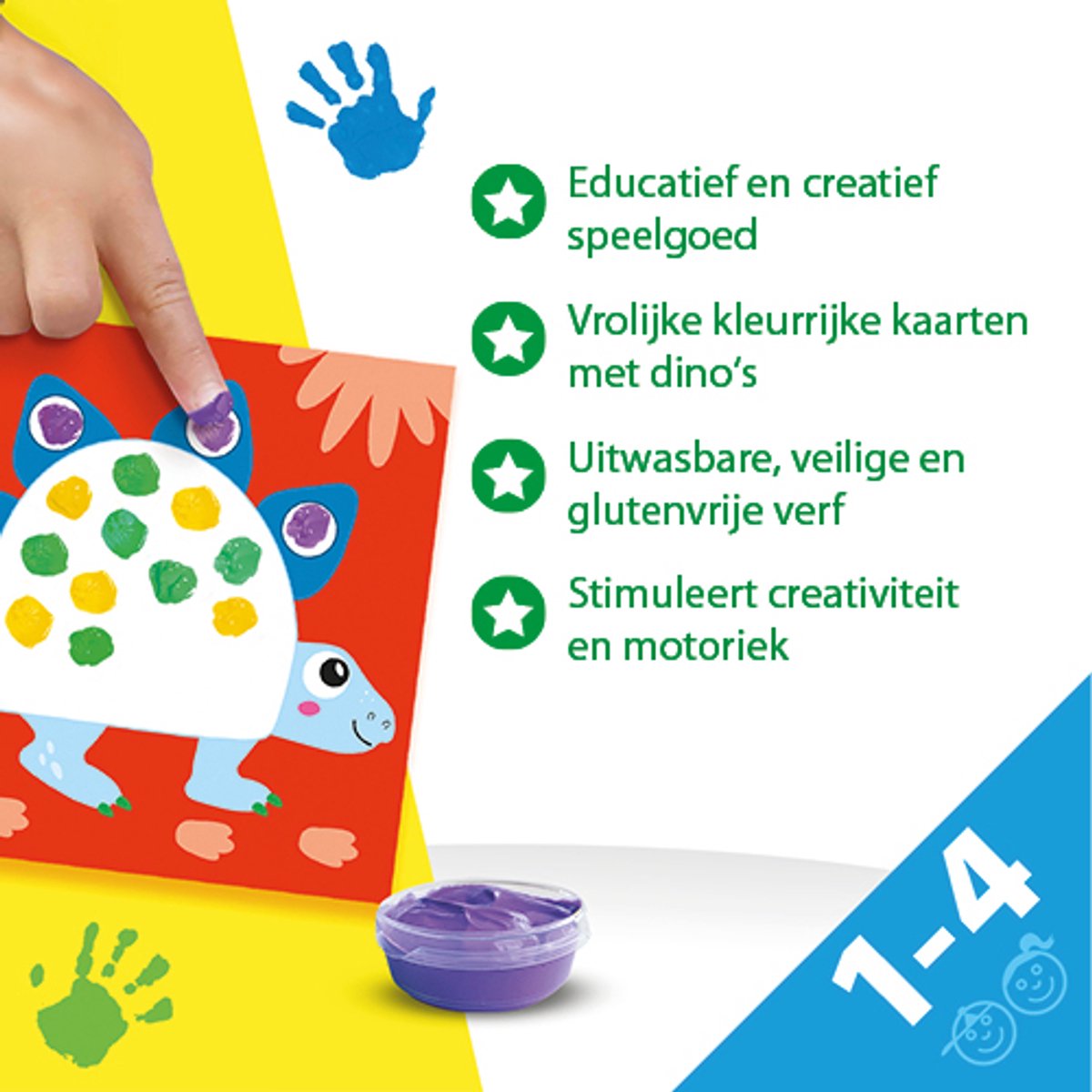 SES Creative - My First – Dinos Stippen met Vingerverf - 10 kleurplaten met dieren en 3 kleuren vingerverf - goed uitwasbaar - Dinosaurus speelgoed – Glutenvrij - 1 tot 4 jaar — afbeelding 2