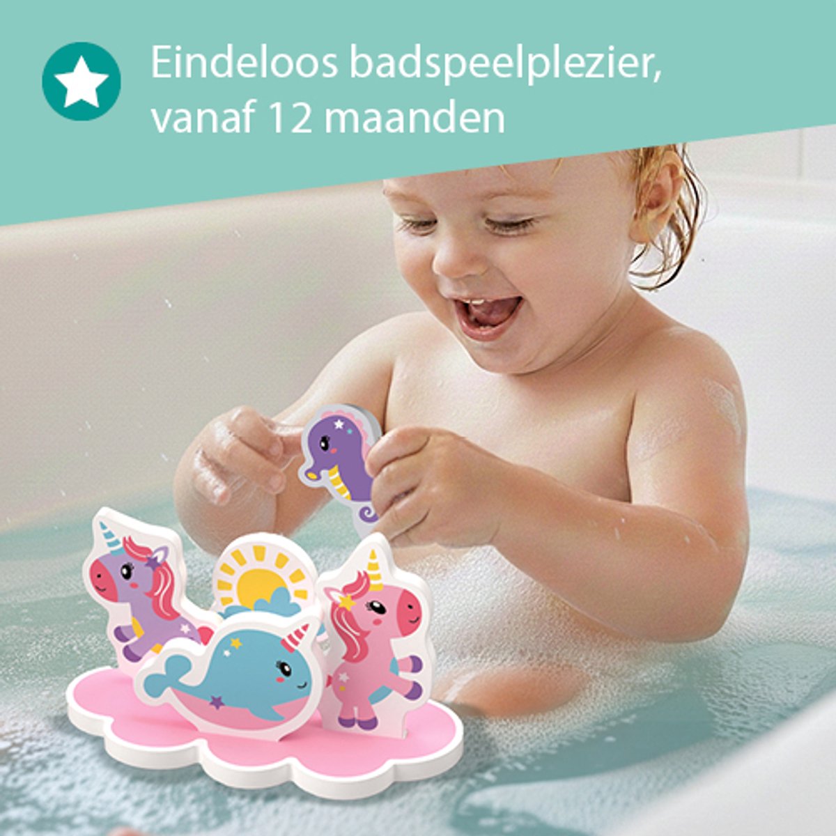SES Creative Tiny Talents Bad Eiland - Unicorn met 8 Foamfiguren - Vanaf 1 Jaar - Badspeelgoed - Motorische Ontwikkeling - Schoencadeautjes Sinterklaas — cadeau in Spellen & Speelgoed - foto 3