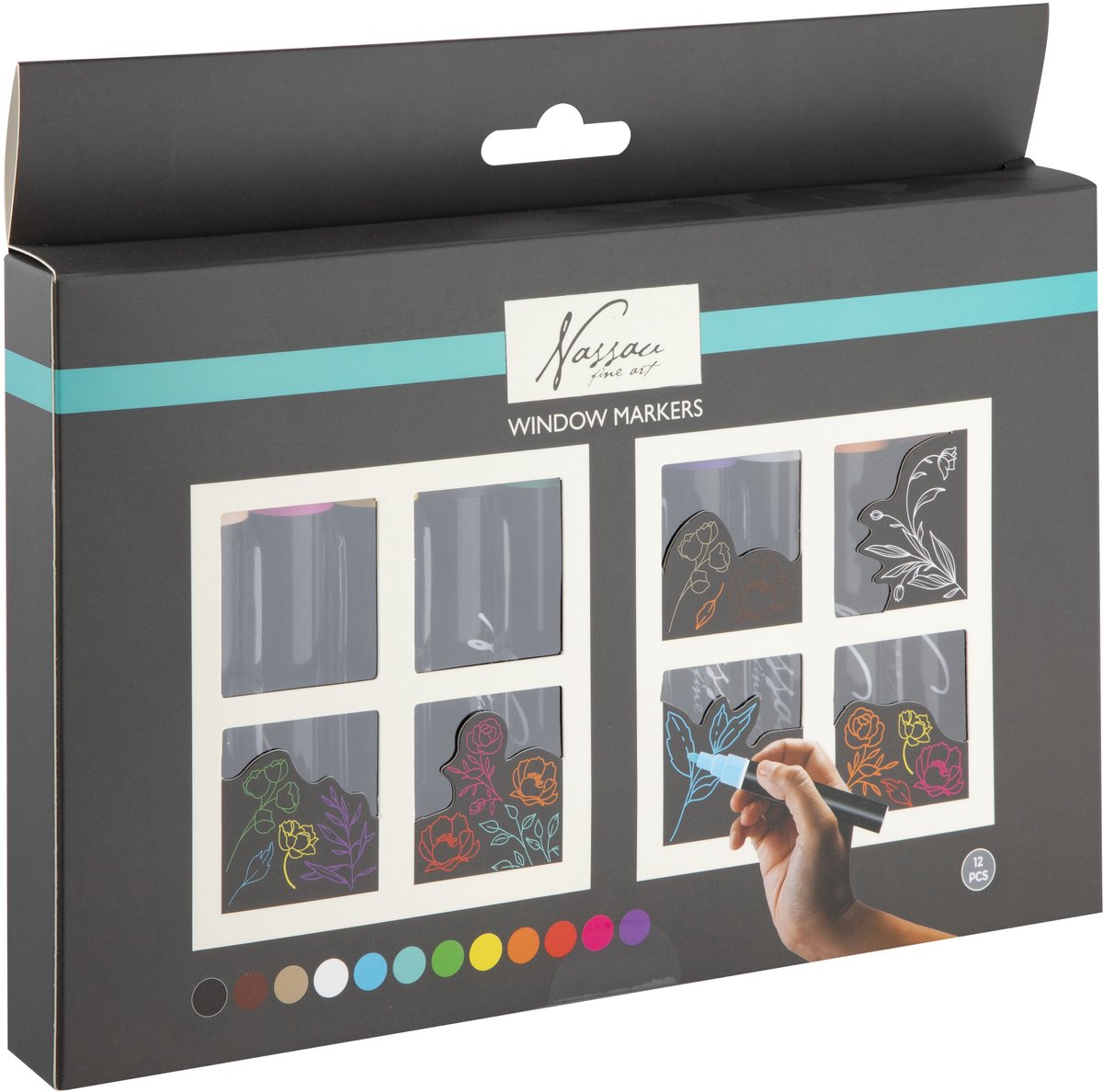 Nassau Fine Art Raamstiften 12 stuks – Afwasbare Krijtstiften – Montessori Markers - 12 Kleuren – Glas- en Porseleinmarkers – Omkeerbare Punt 3-6mm Rond en Schuin – Krijtmarker voor Ramen en Spiegels
