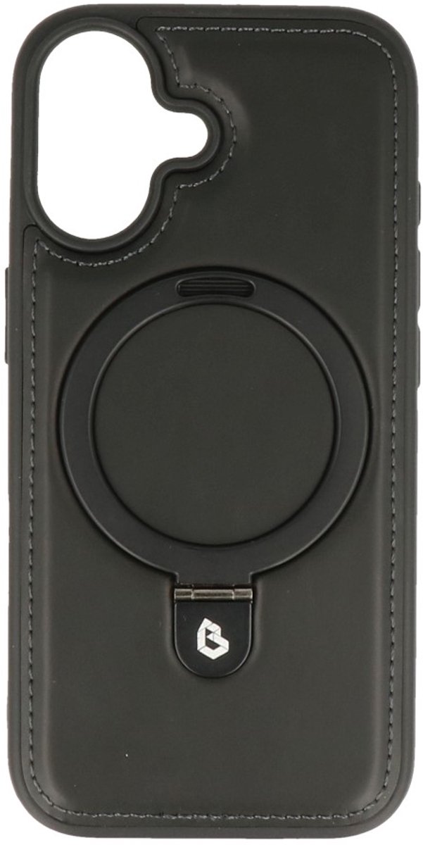 MagSafe Lederlook Hoesje met Standaard - Magnetische Case - Geschikt voor iPhone 17 - Zwart