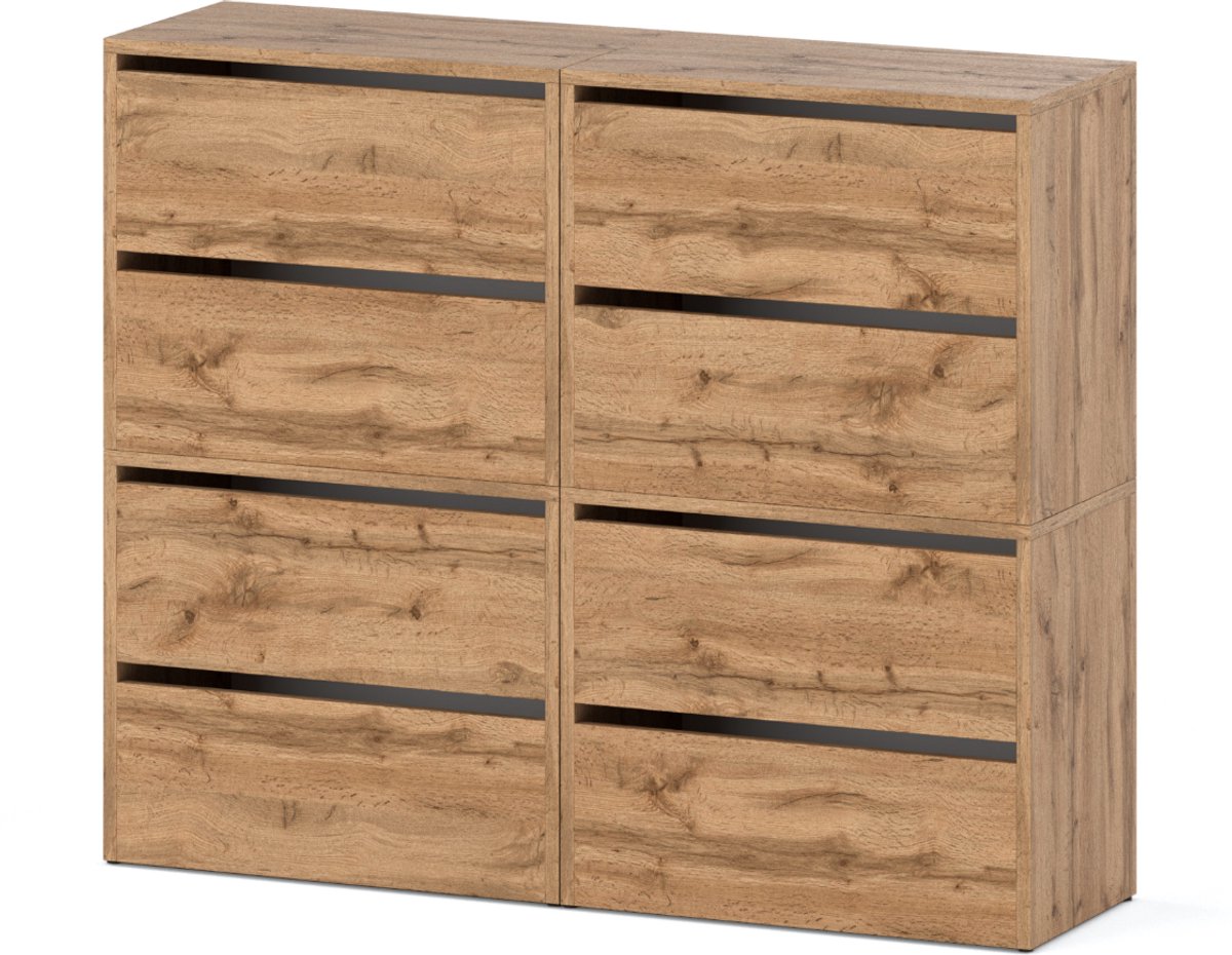 HIT Wotan Oak - Modulaire Schoenenkast - 3 Delig - 6 Planken - Eiken Look