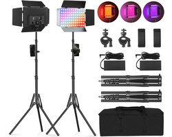 Video Verlichting Set - LED Paneel Studio - Content Creatie - RGB Kleurinstelling - Met Statief - Zwart