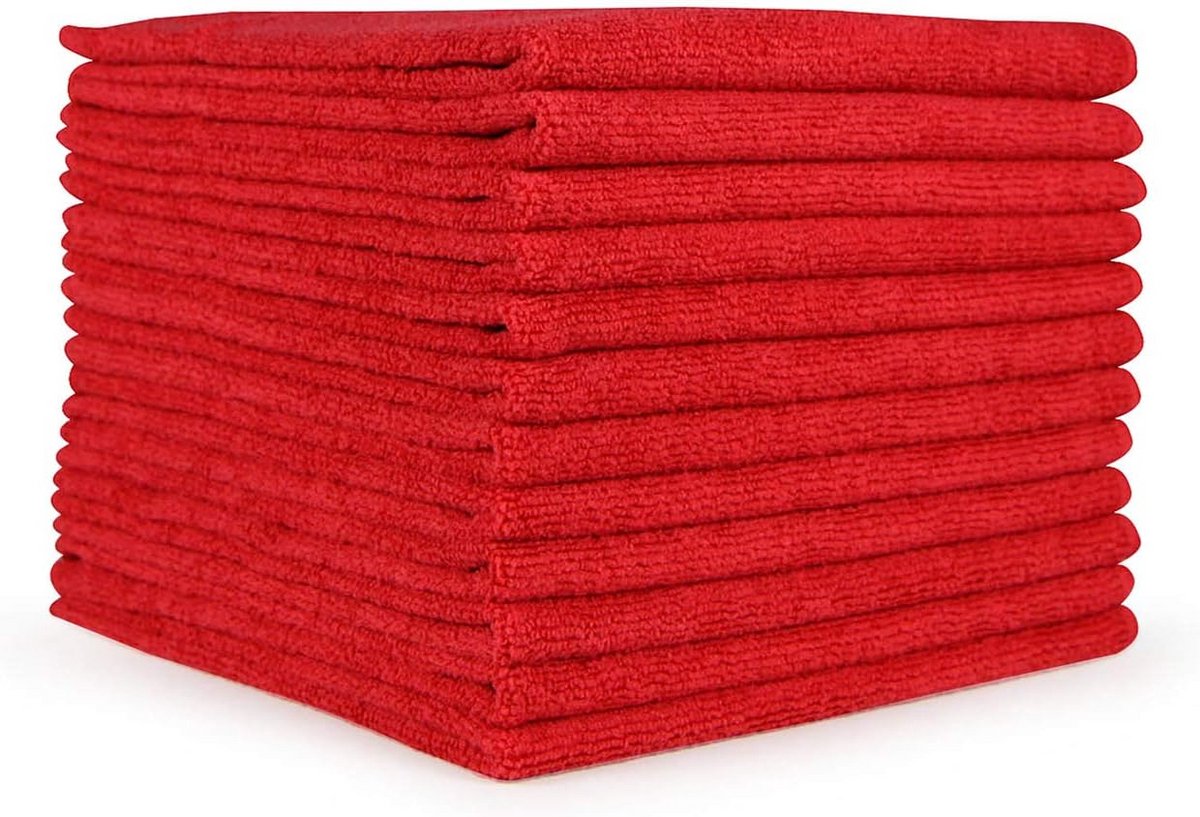 Microvezel Doeken - Pluisvrije Doekjes - Streeploos Reinigen - Hoge Vuilopname - 30x30 cm - Rood