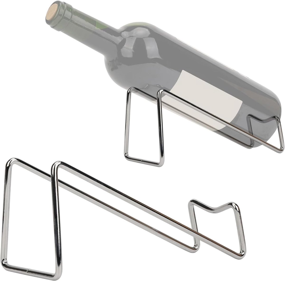 Fleshouder Set - Wijnrek - Aanrecht Decoratie - Draagbaar Ontwerp - 19.5 cm Hoog - Zilverkleurig