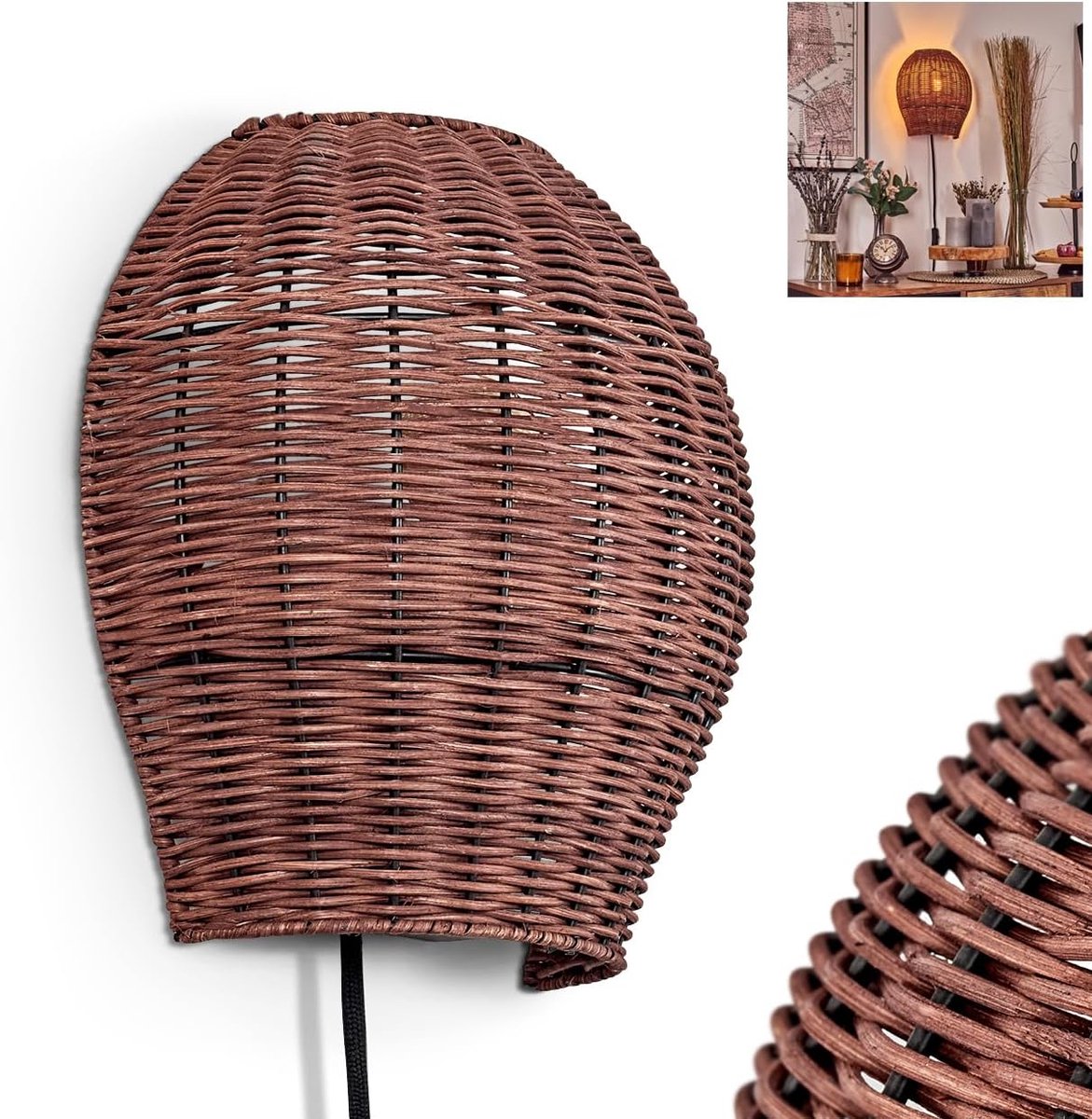Wandlamp Metaal Rotan - Buitenlamp - Sfeerverlichting - Lichteffect op muur - 24x25.5cm - 