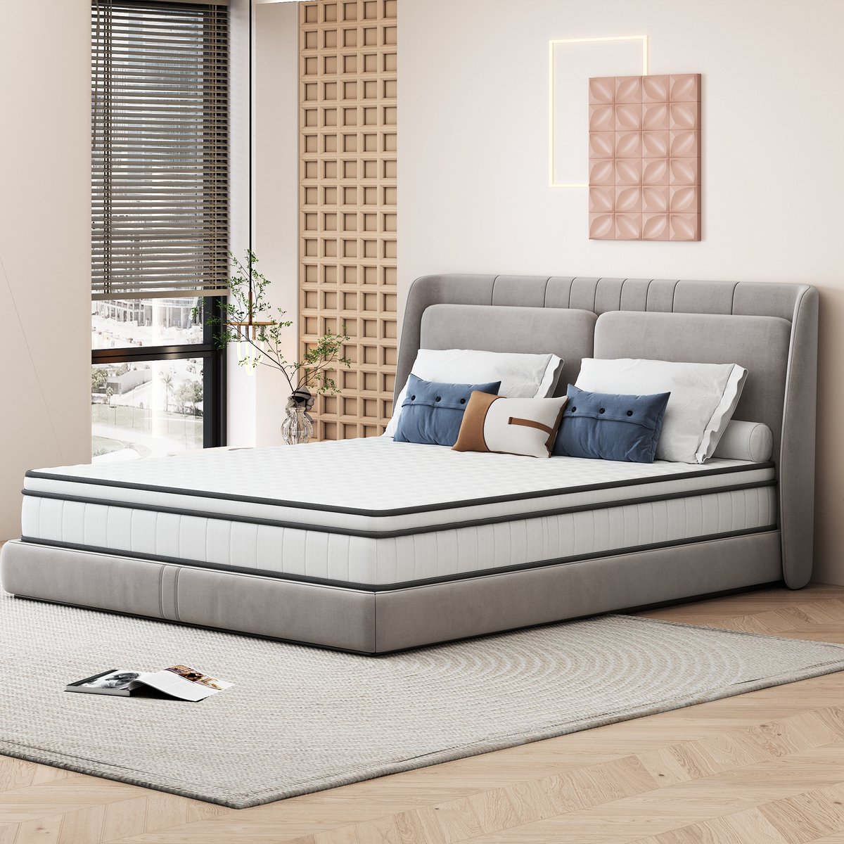 Matras 140 x 200 cm met pocketvering, H2 medium hardheid, massieve vering, wit (hoogte 25 cm)