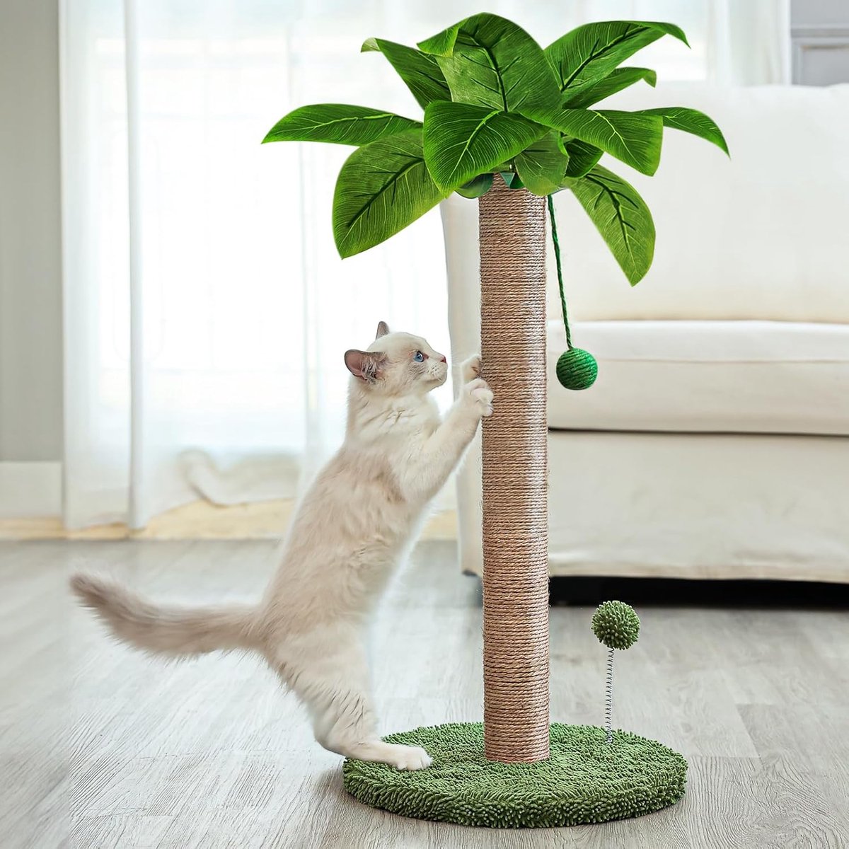 Duurzame krabzuil voor katten – 66 cm met premium sisaltouw, interactieve ballen voor binnenkatten