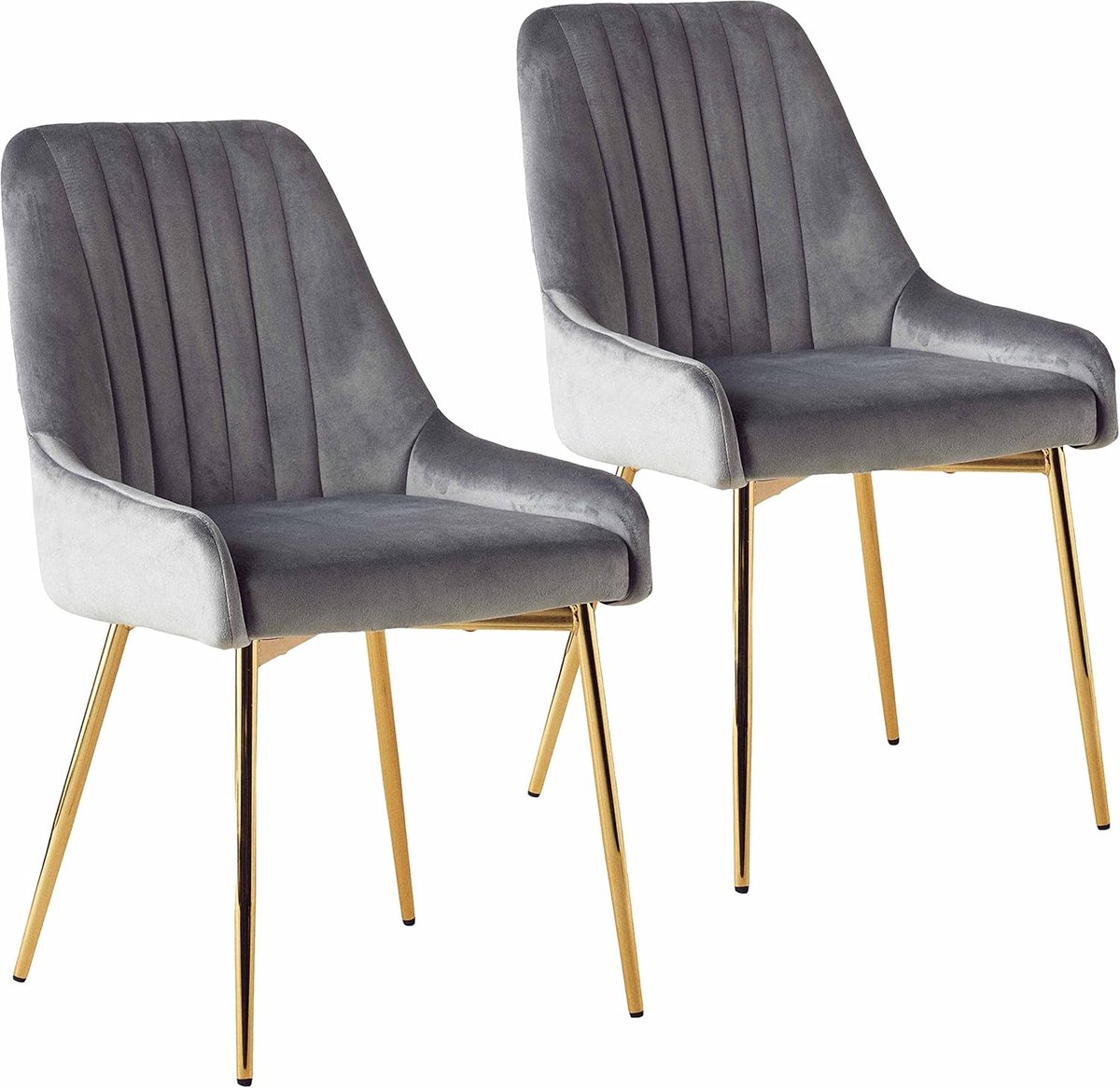 Set van 2 Moderne Eetkamerstoelen Grijs Fluweel Gestoffeerd - Zonder Armleuningen