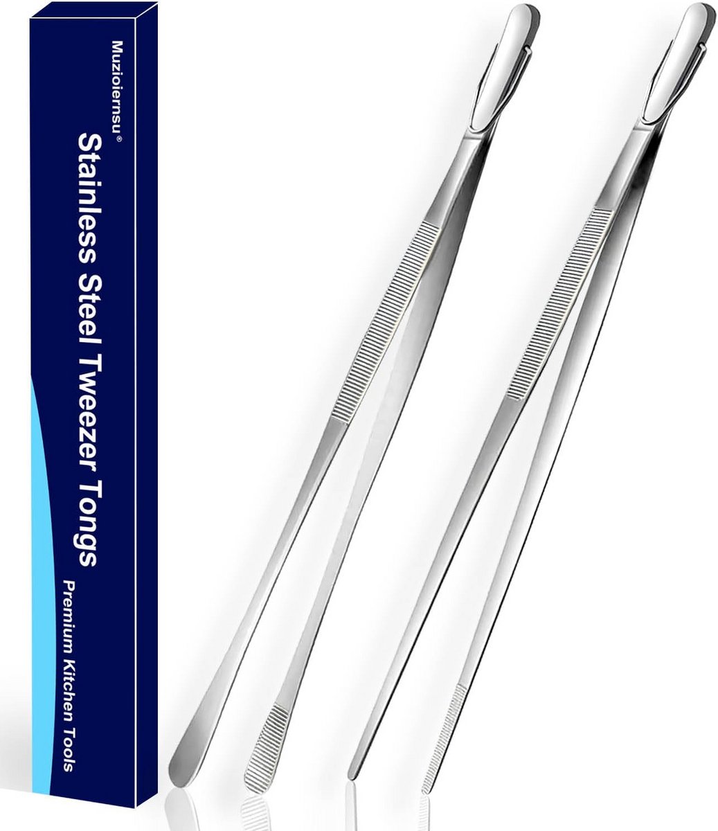 2 Stuks 30 cm Professionele Keukentang RVS - Lange Kooktangen met Fijne Grip