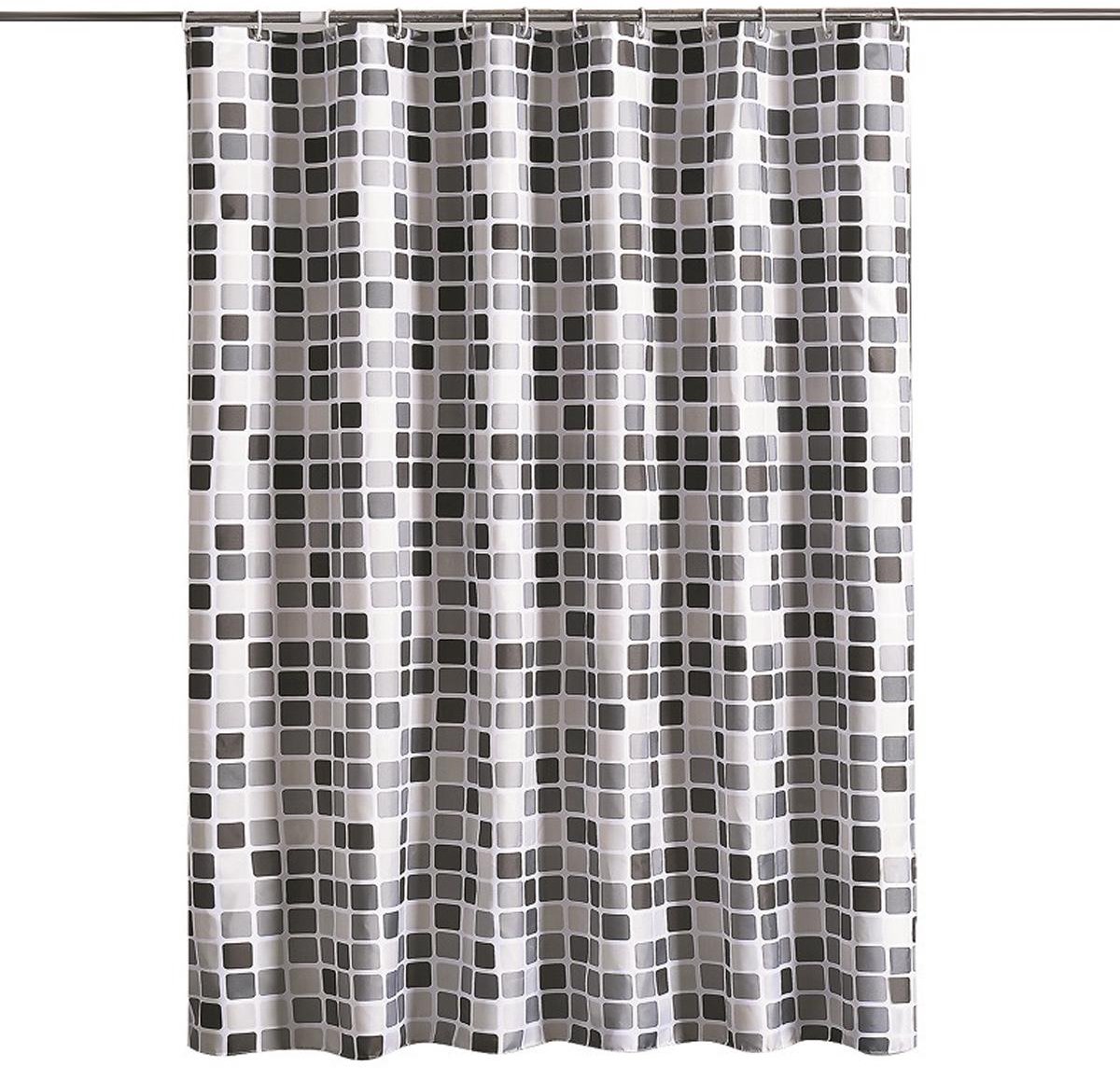 TuseRxln Badgordijn - Polyester - 180x200 cm Waterdicht Mosaic - 1 Stuks - Badkamer Grijs