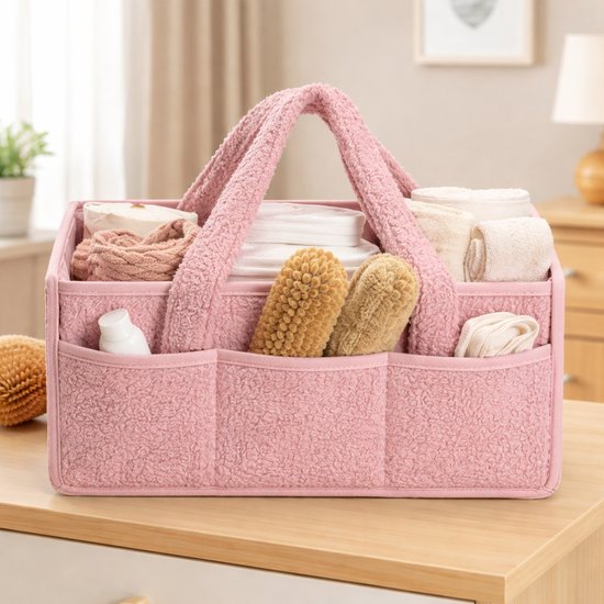 Vavida - Commodemandje - Roze - Teddy - 40 x 26 x 17 cm - Babykamer - Baby - Commode - Mandje — afbeelding 4