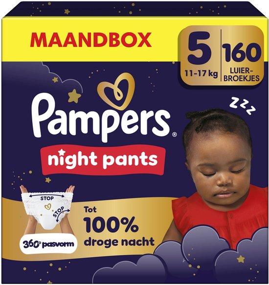 Pampers Night Pants Maat 5 - 160 luierbroekjes - 12kg-17kg - Maandbox