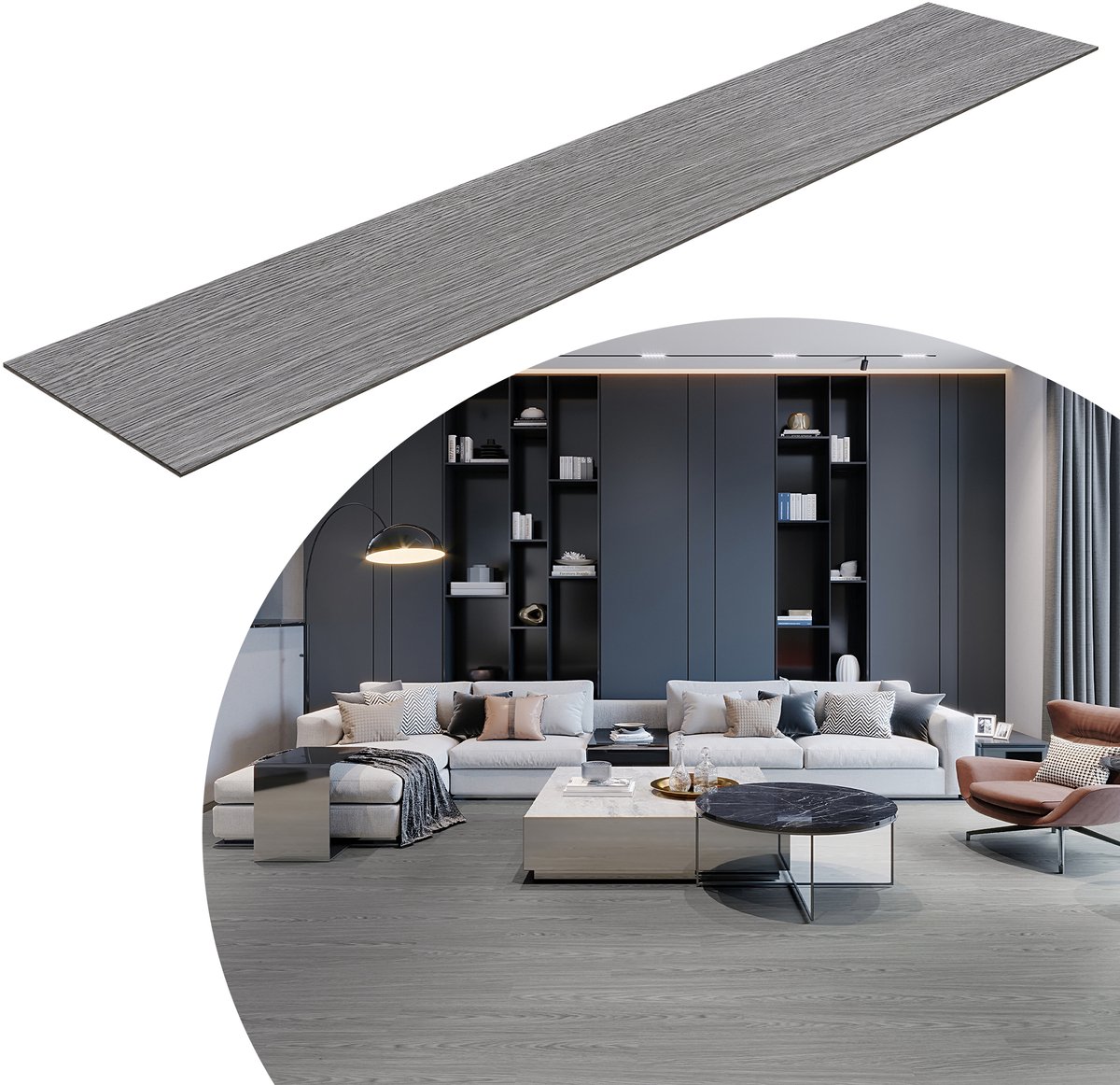 Froadp 7,5 m² PVC-vloerbedekking in grijs Zelfklevende tegels Vinylvloer kliksysteem Vinyl vloerbedekking met houteffect voor vloerverwarming 54 tegels