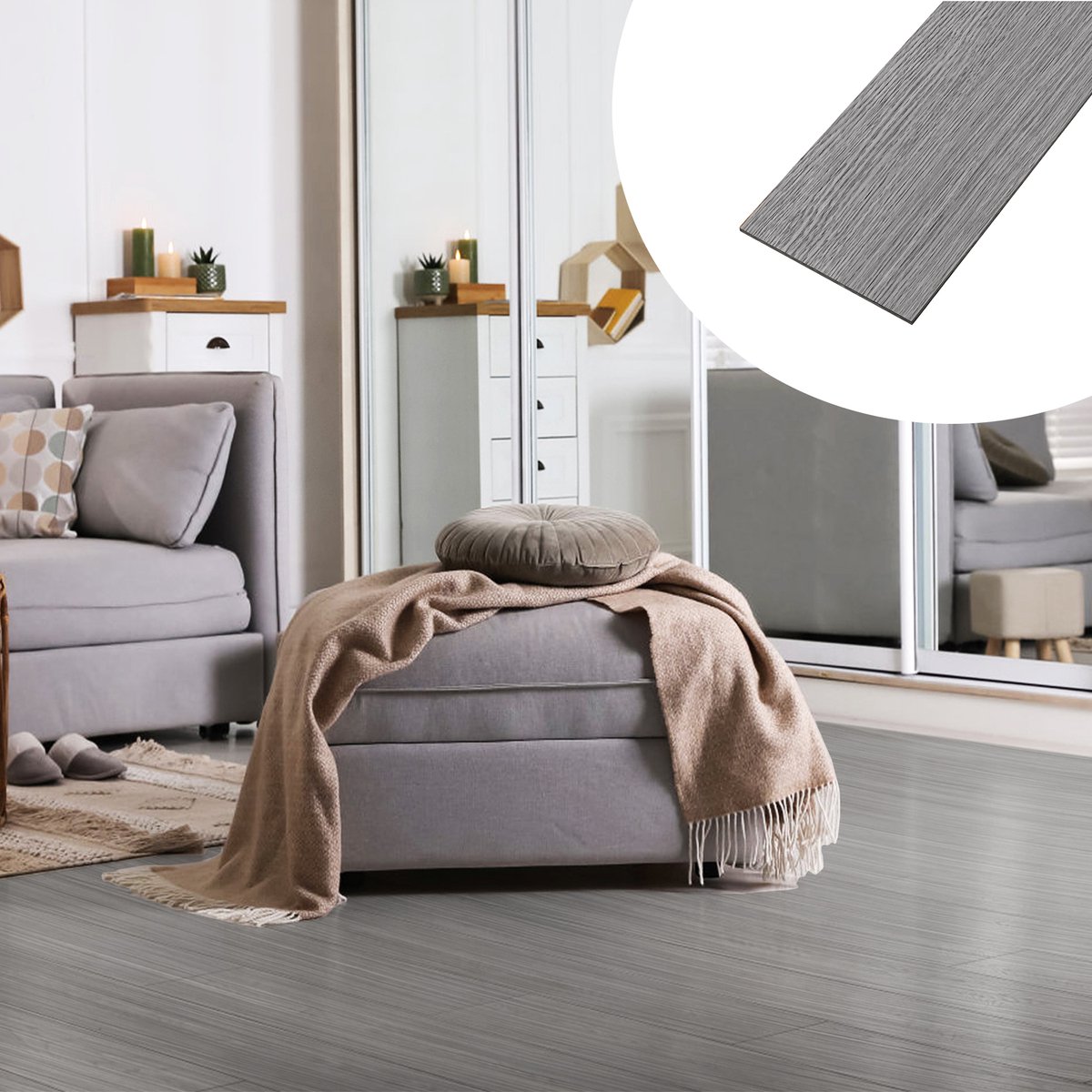 Froadp 10 m² PVC-vloerbedekking in grijs Zelfklevende tegels Vinylvloer kliksysteem Vinyl vloerbedekking met houteffect voor vloerverwarming 72 tegels